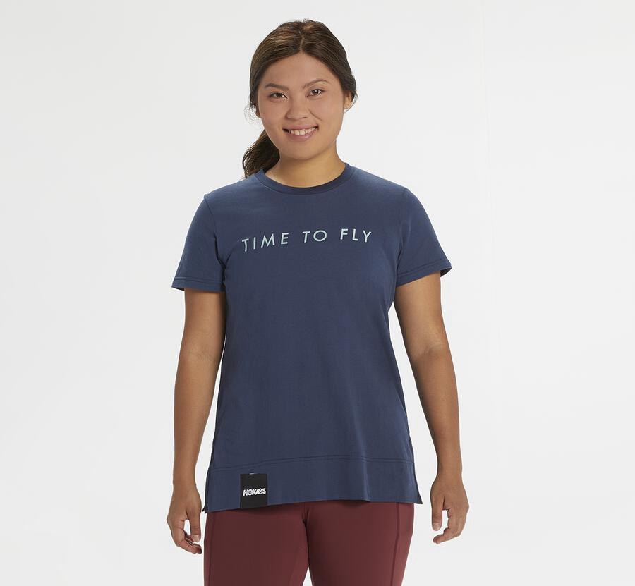 Hoka One One Tee Womens Navy - Brand - 45017QMYS